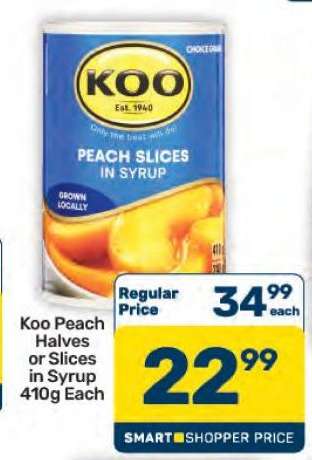 Koo Peach Halves or Slices in Syrup 410g