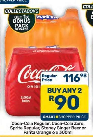 Coca-Cola Regular, Coca-Cola Zero, Sprite Regular, Stoney Ginger Beer or Fanta Orange 6 x 300ml