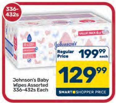 Johnson's Baby Wipes Assorted 336/432s Each