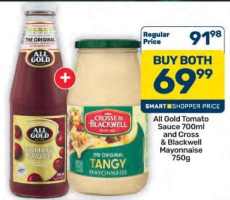 All Gold Tomato Sauce 700ml and Cross & Blackwell Mayonnaise 750g