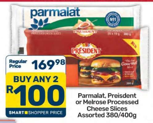 Parmalat, President or Melrose Processed Cheese Slices Assorted 380/400g