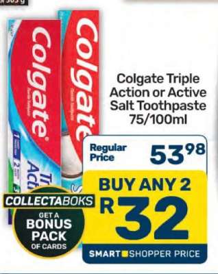 Colgate Triple Action or Active Salt Toothpaste 75/100ml