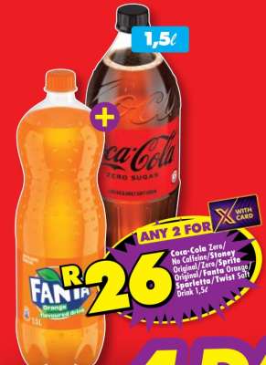 Coca-Cola Zero/No Caffeine/Stoney Original/Zero/Sprite Original/Fanta Orange/Sparkletta/Twist Soft Drink 1,5l