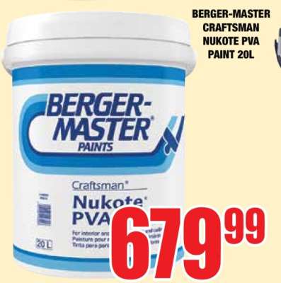 BERGER-MASTER CRAFTSMAN NUKOTE PVA PAINT 20L