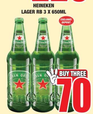 HEINEKEN LAGER RB 3 X 650ML