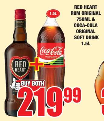 RED HEART Rum Original 750ml & COCA-COLA Original Soft Drink 1.5L