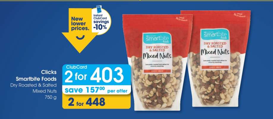 Clicks Smartbite Foods Dry Roasted & Salted Mixed Nuts 750 g