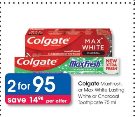 Colgate MaxFresh, or Max White Lasting White or Charcoal Toothpaste 75 ml