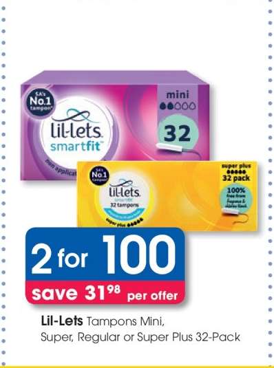 Lil-Lets Tampons Mini, Super, Regular or Super Plus 32-Pack