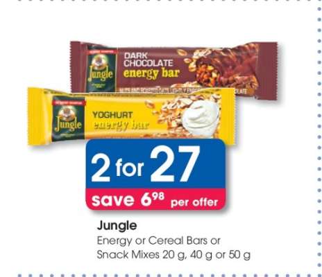 Jungle Energy or Cereal Bars or Snack Mixes 20 g, 40 g or 50 g