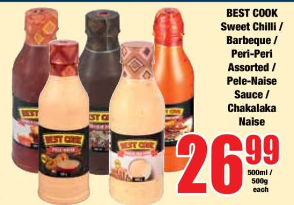 BEST COOK Sweet Chilli / Barbeque / Peri-Peri Assorted / Pele-Naise Sauce / Chakalaka-Naise