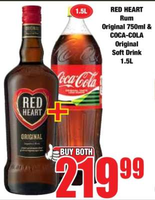 RED HEART Rum Original 750ml & COCA-COLA Original Soft Drink 1.5L