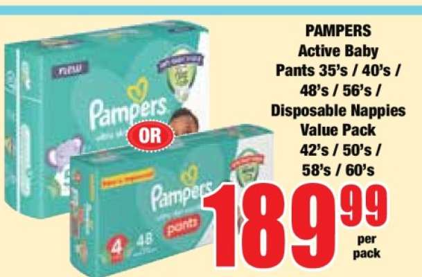 PAMPERS Active Baby Pants 35's / 40's / 48's / 56's / Disposable Nappies Value Pack 42's / 50's / 58's / 60's