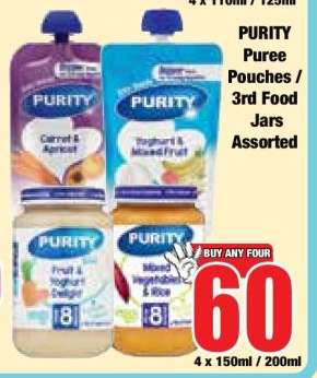 PURITY Puree Pouches & 3rd Food Jars Assorted