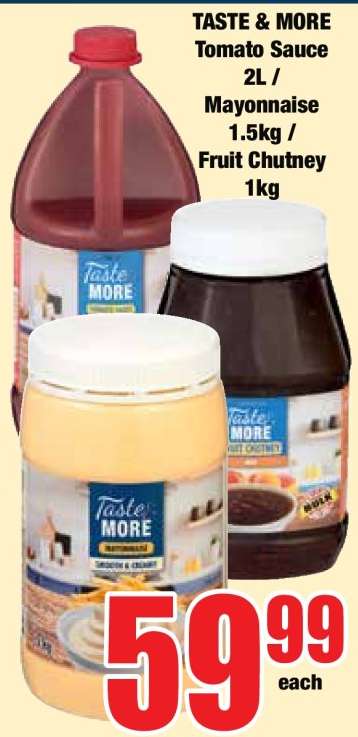 TASTE & MORE Tomato Sauce 2L / Mayonnaise 1.5kg / Fruit Chutney 1kg