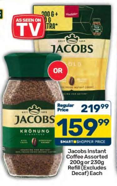 Jacobs Instant Coffee Assorted 200g or 230g Refill (Excludes Decaf) Each