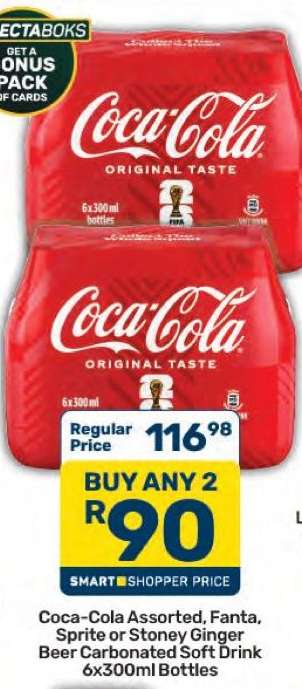 Coca-Cola Assorted, Fanta, Sprite or Stoney Ginger Beer Carbonated Soft Drink 6x300ml Bottles