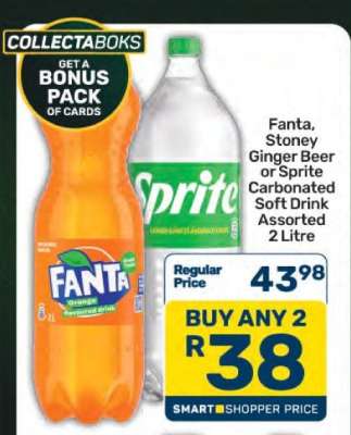 Fanta, Stoney Ginger Beer or Sprite Carbonated Soft Drink Assorted 2 Litre