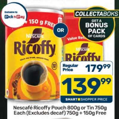 Nescafé Ricoffy Pouch 800g or Tin 750g