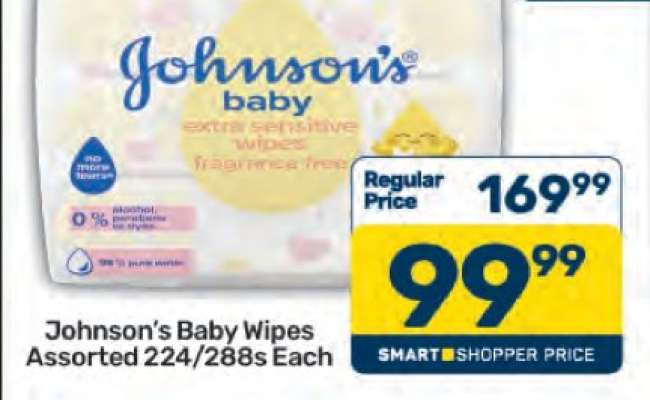 Johnson's Baby Wipes Assorted 224/288s Each
