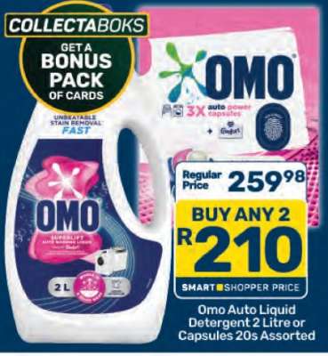 Omo Auto Liquid Detergent 2 Litre or Capsules 20s Assorted