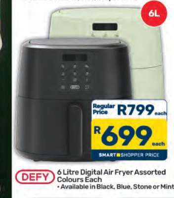 DEFY 6 Litre Digital Air Fryer Assorted Colours Each