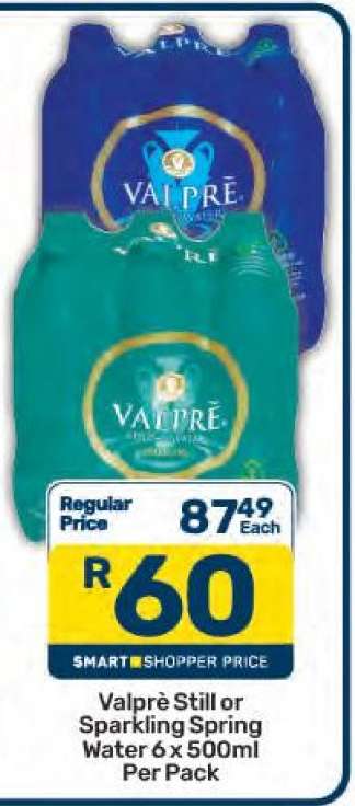 Valprè Still or Sparkling Spring Water 6 x 500ml Per Pack