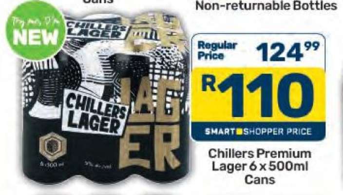 Chillers Premium Lager 6 x 500ml Cans