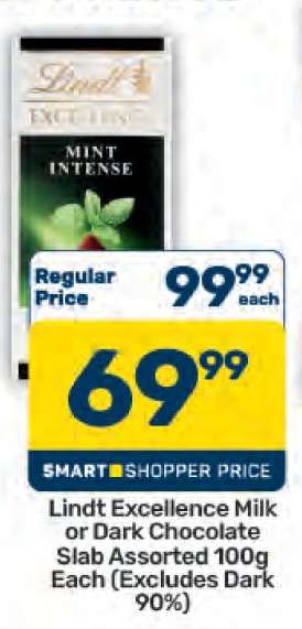 Lindt Excellence Milk or Dark Chocolate Slab Assorted 100g Each (Excludes Dark 90%)