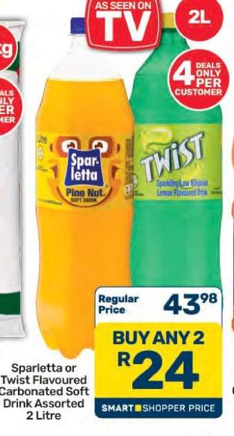 Sparletta or Twist Flavoured Carbonated Soft Drink Assorted 2 Litre