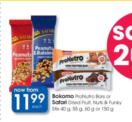 Bokomo ProNutro Bars or Safari Dried Fruit, Nuts & Funky Stix